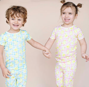 Chick Blue Gingham  Convertible Footed Onesie