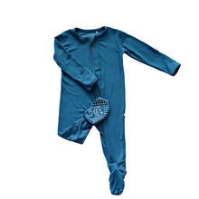 Load image into Gallery viewer, Blue Ribbed footed Onesie
