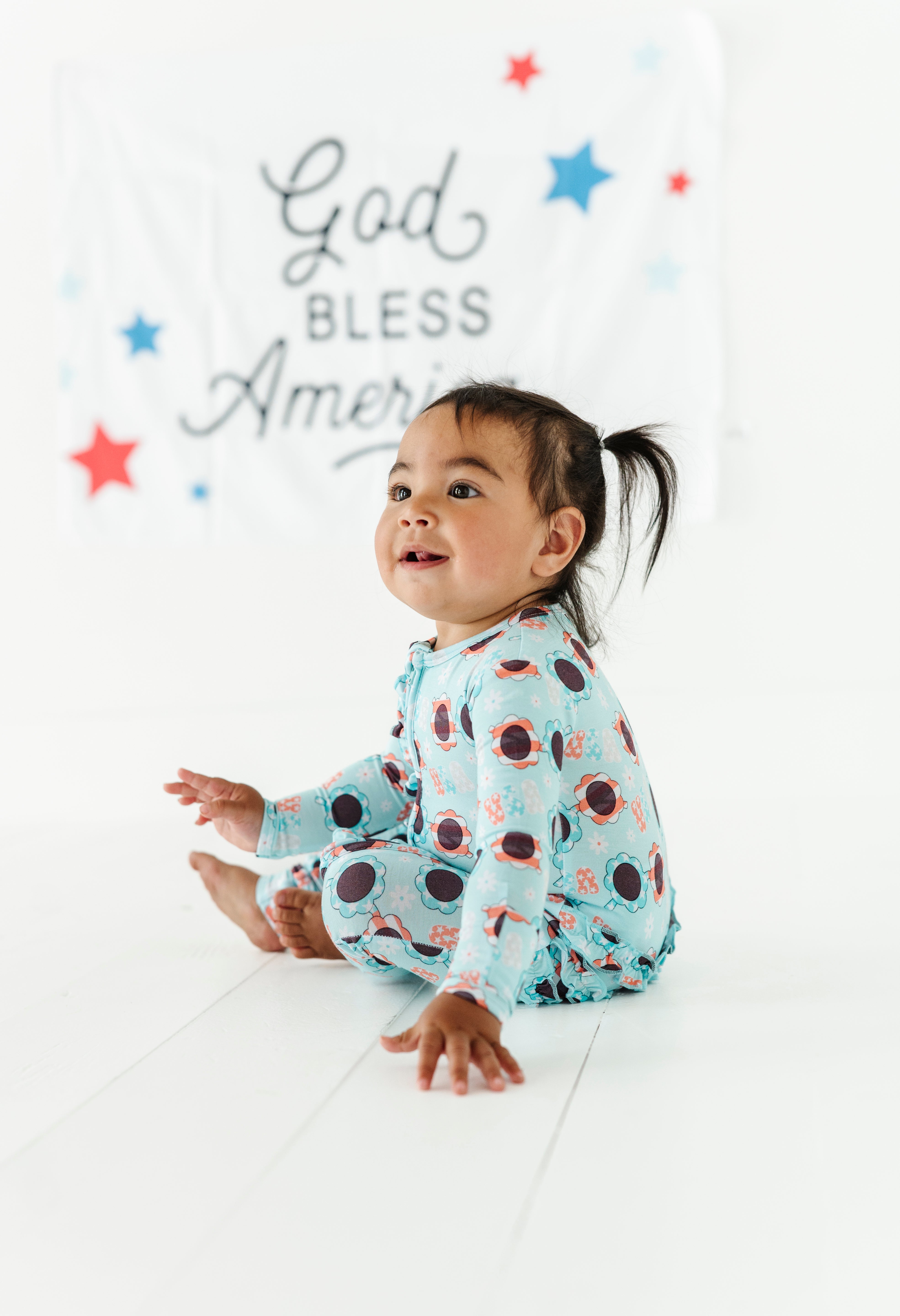USA Sunglasses Ruffled Zipper Onesie