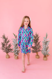 Colorful Pine Trees Girls Long Sleeve Gown