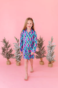 Colorful Pine Trees Girls Long Sleeve Gown