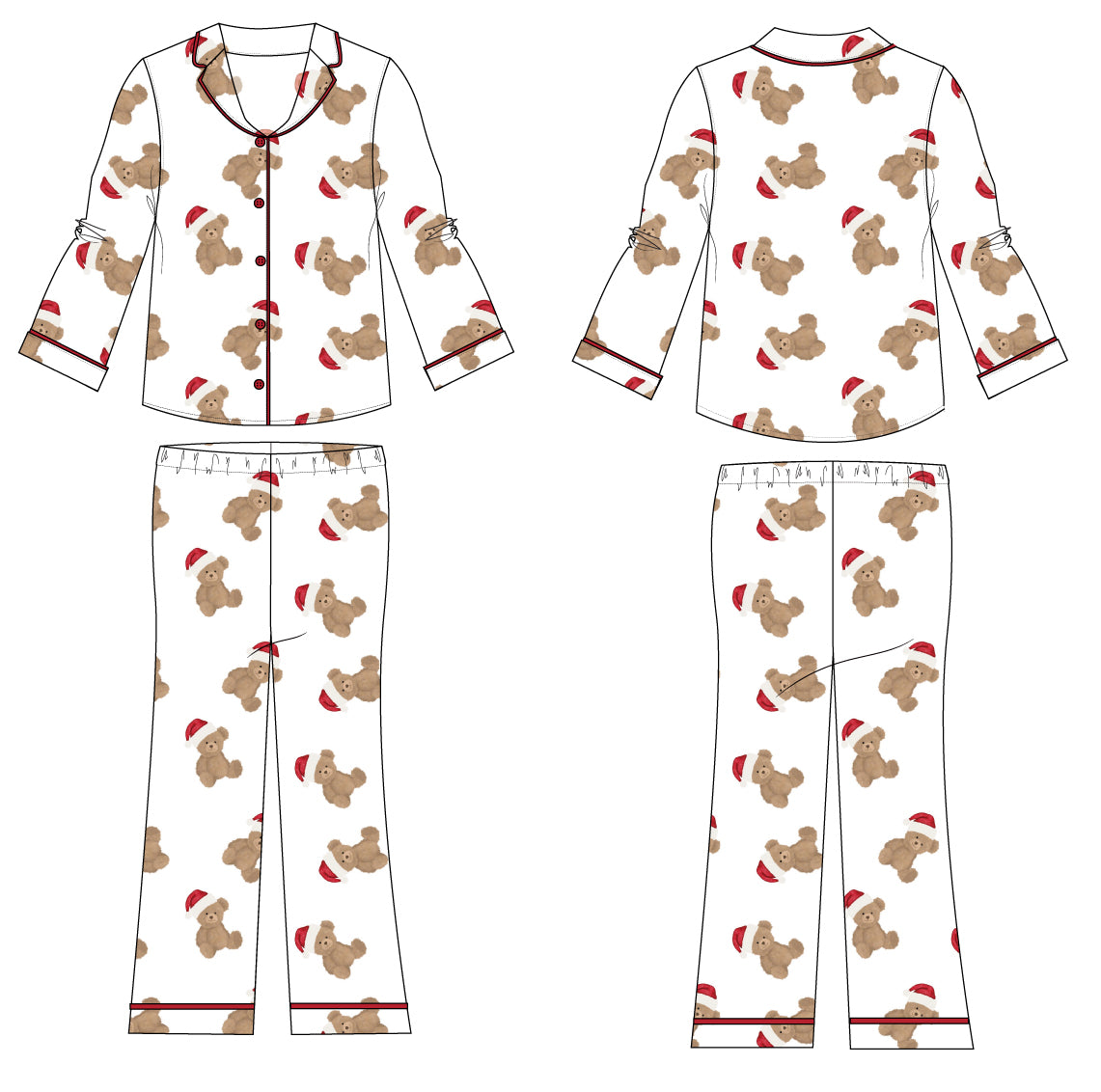 Santa Bear Girls Flare Lounge Set