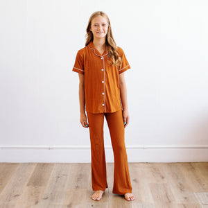 Rust Ribbed Girls Flare Lounge Set