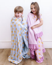 Blue Gingham Pumpkin Plush Blanket