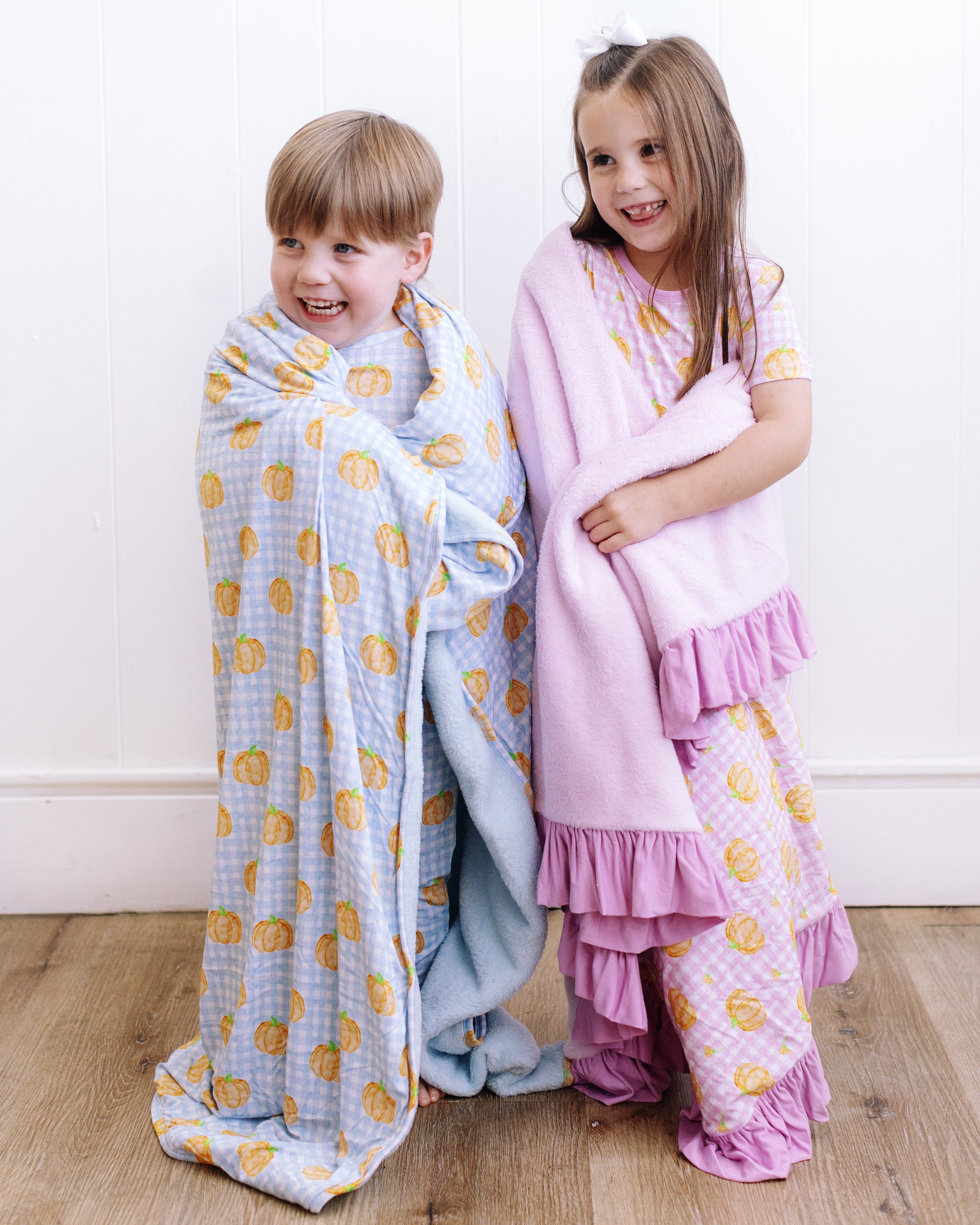 Blue Gingham Pumpkin Plush Blanket