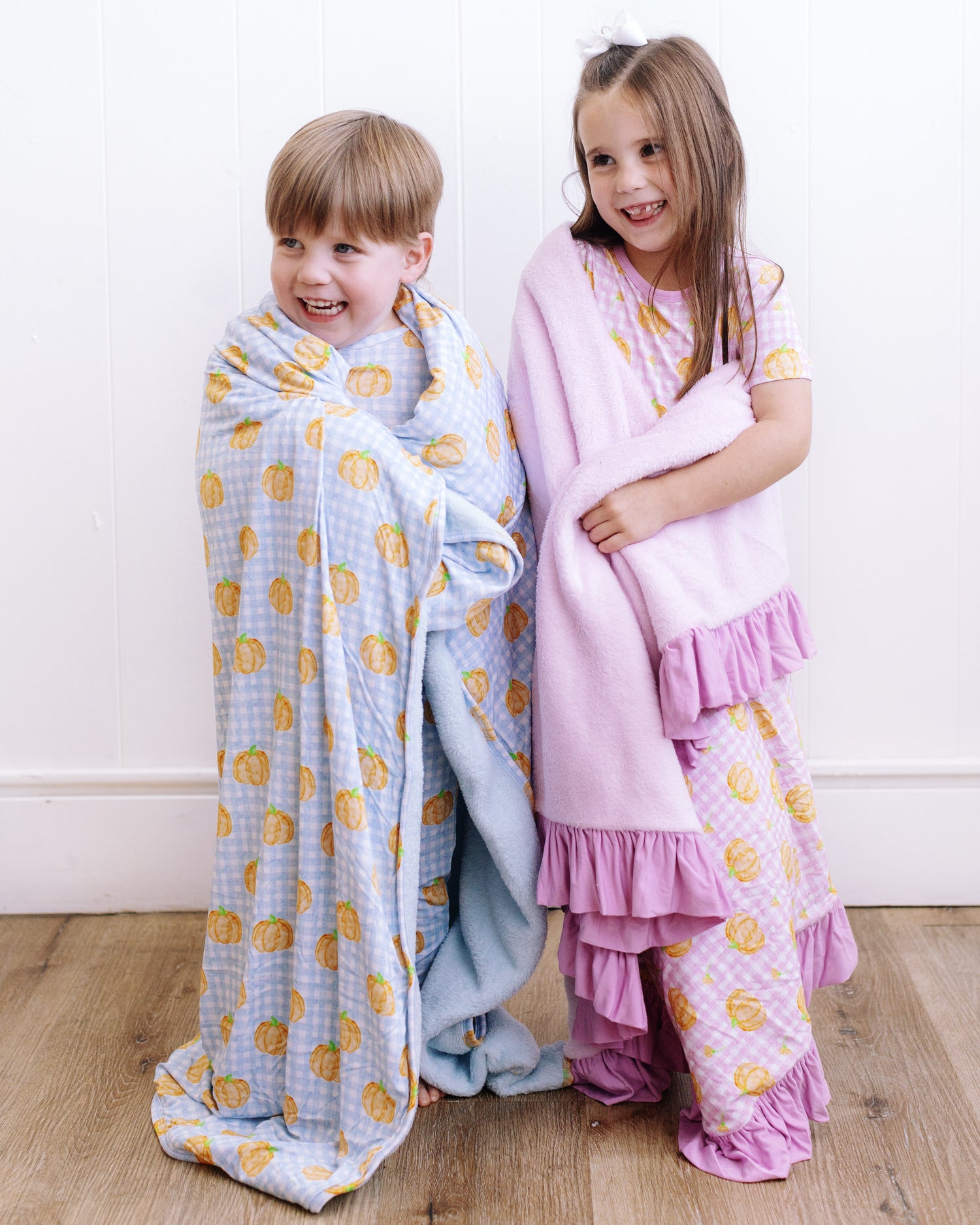 Blue Gingham Pumpkin Plush Blanket