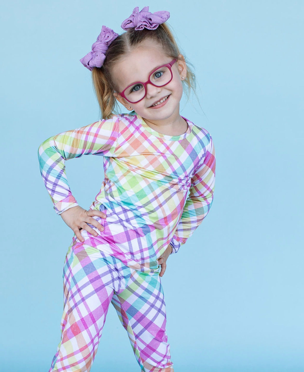 Pastel Plaid Two Piece Pajama Set