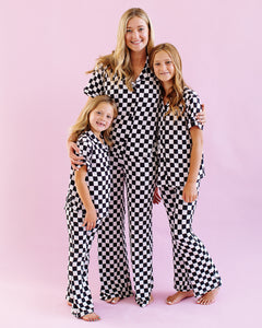 Black and White Checks Womens Pajama Set