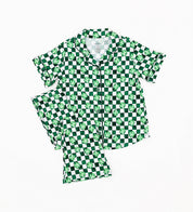 Ribbed Checkered Shamrock Girls Flare Lounge Set