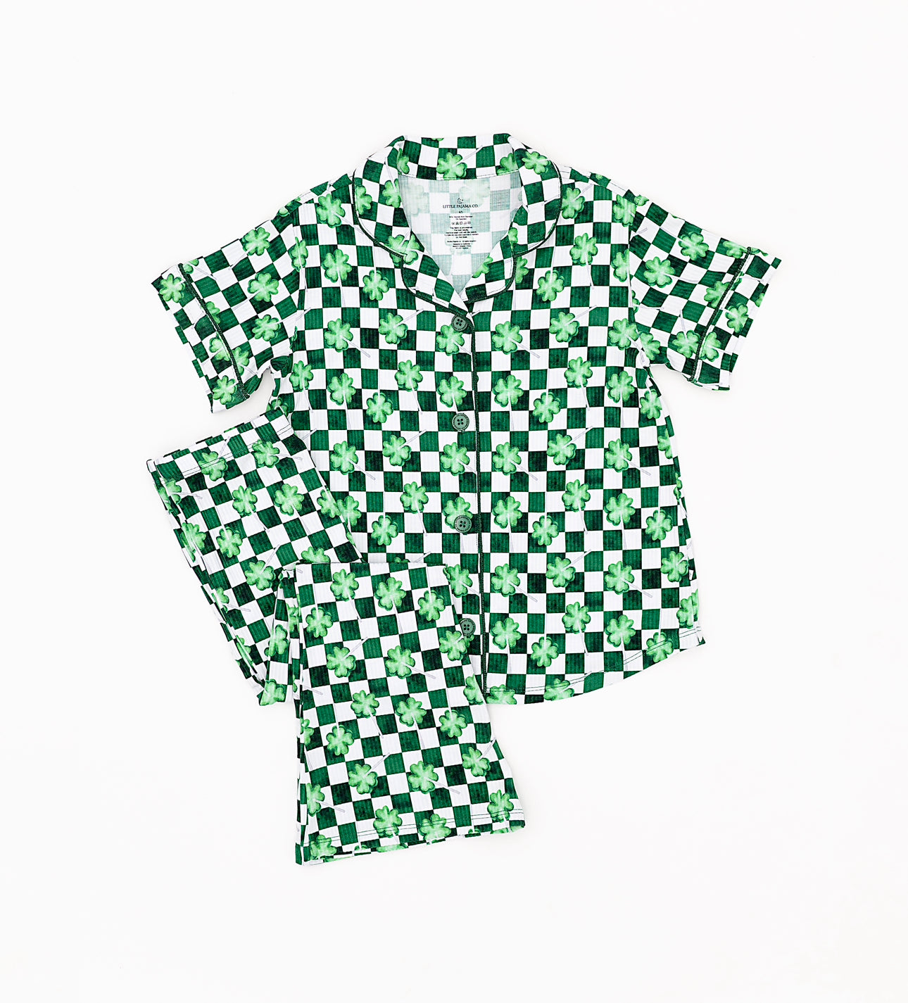 Ribbed Checkered Shamrock Girls Flare Lounge Set