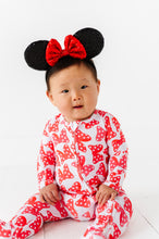 Load image into Gallery viewer, Red Bow convertible foot Onesie
