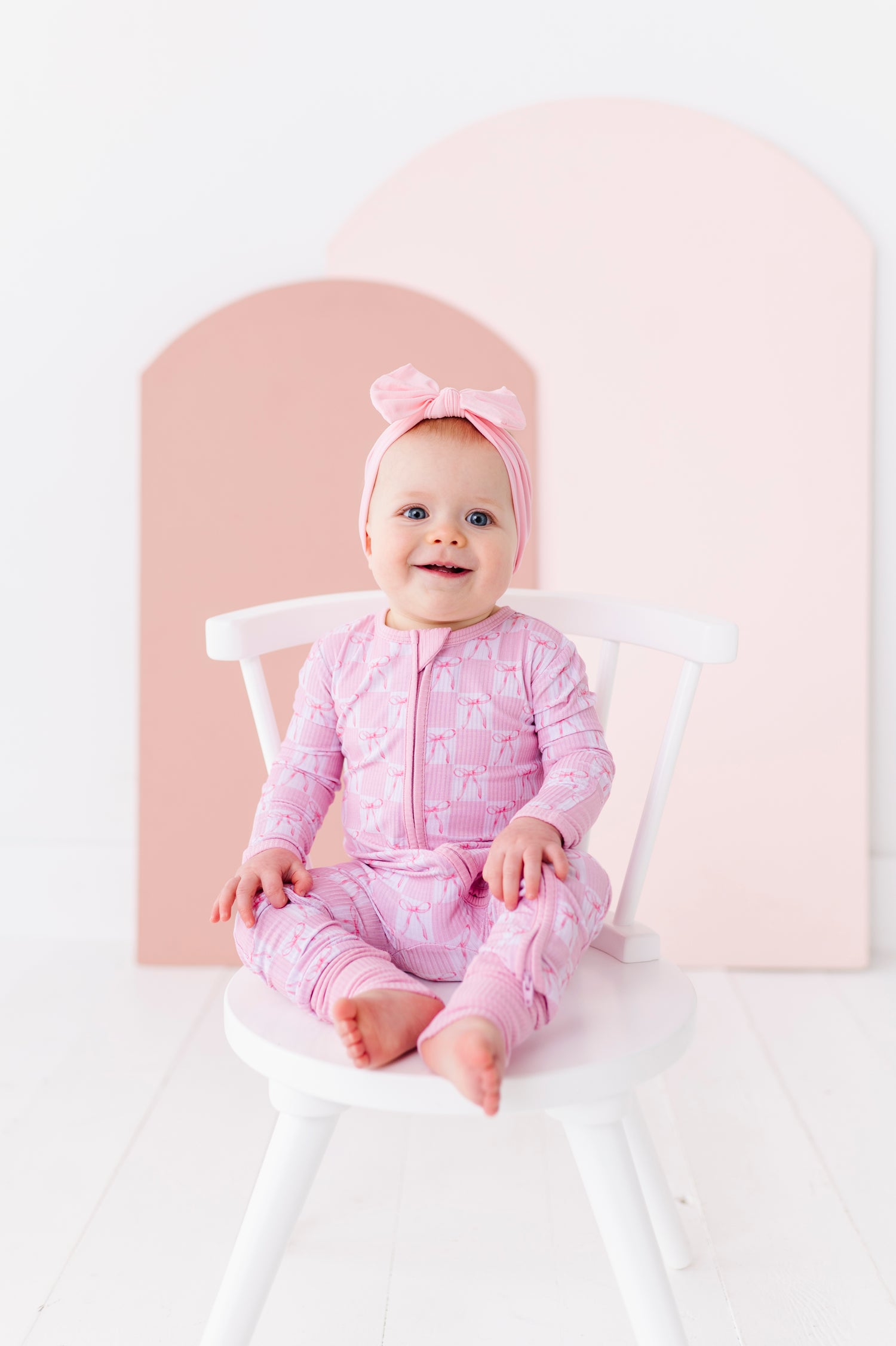 Pink Check with Bows Zipper Onesie