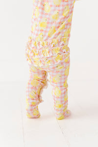 Chick Pink Gingham Ruffle Convertible Footed Onesie