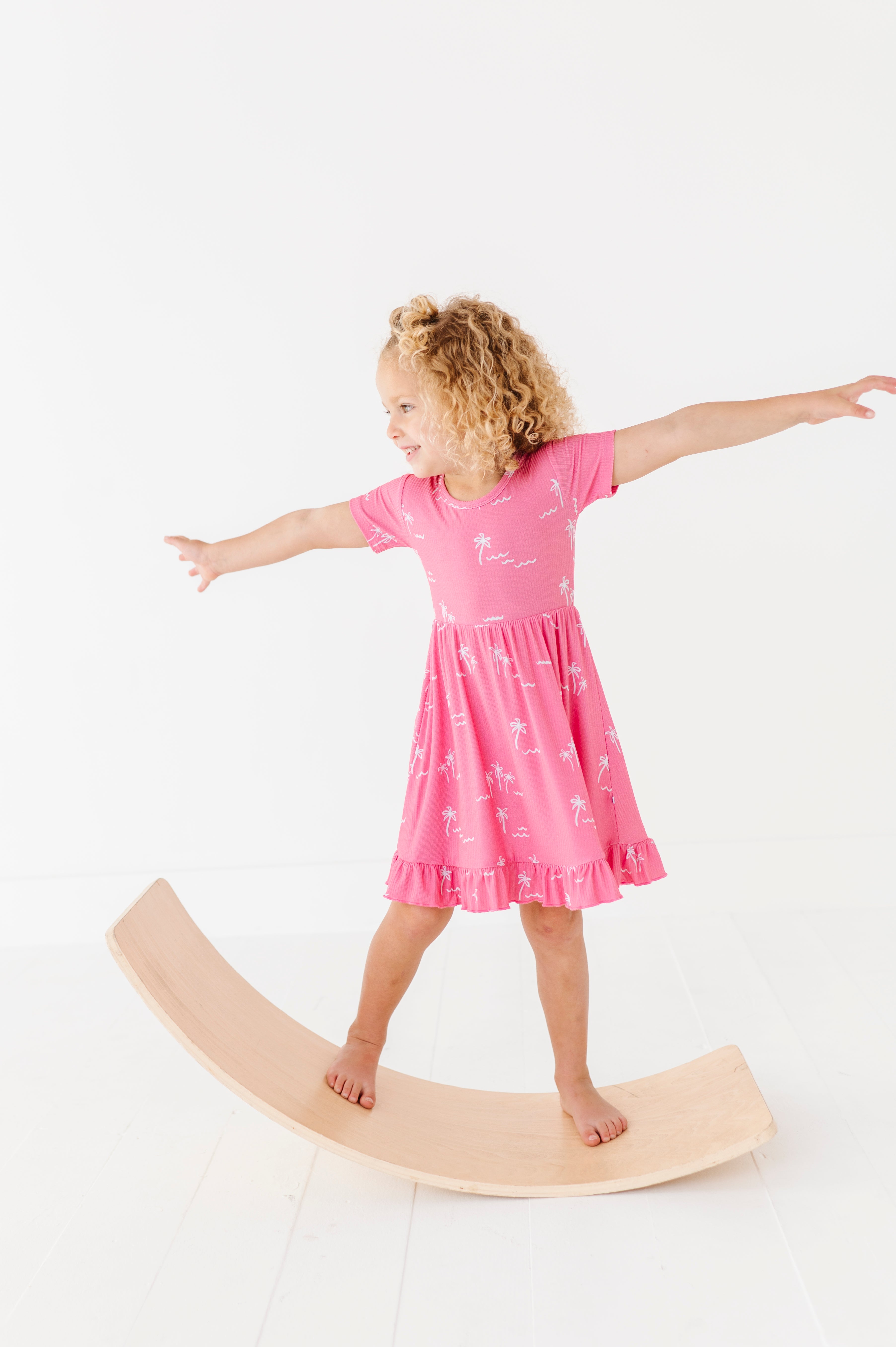 Pink Palm Ruffle Dress