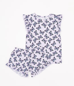 Purple Butterfly Ruffle Short Set