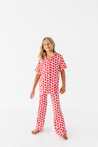 Red Affirmation Heart Girls Flare Lounge Set