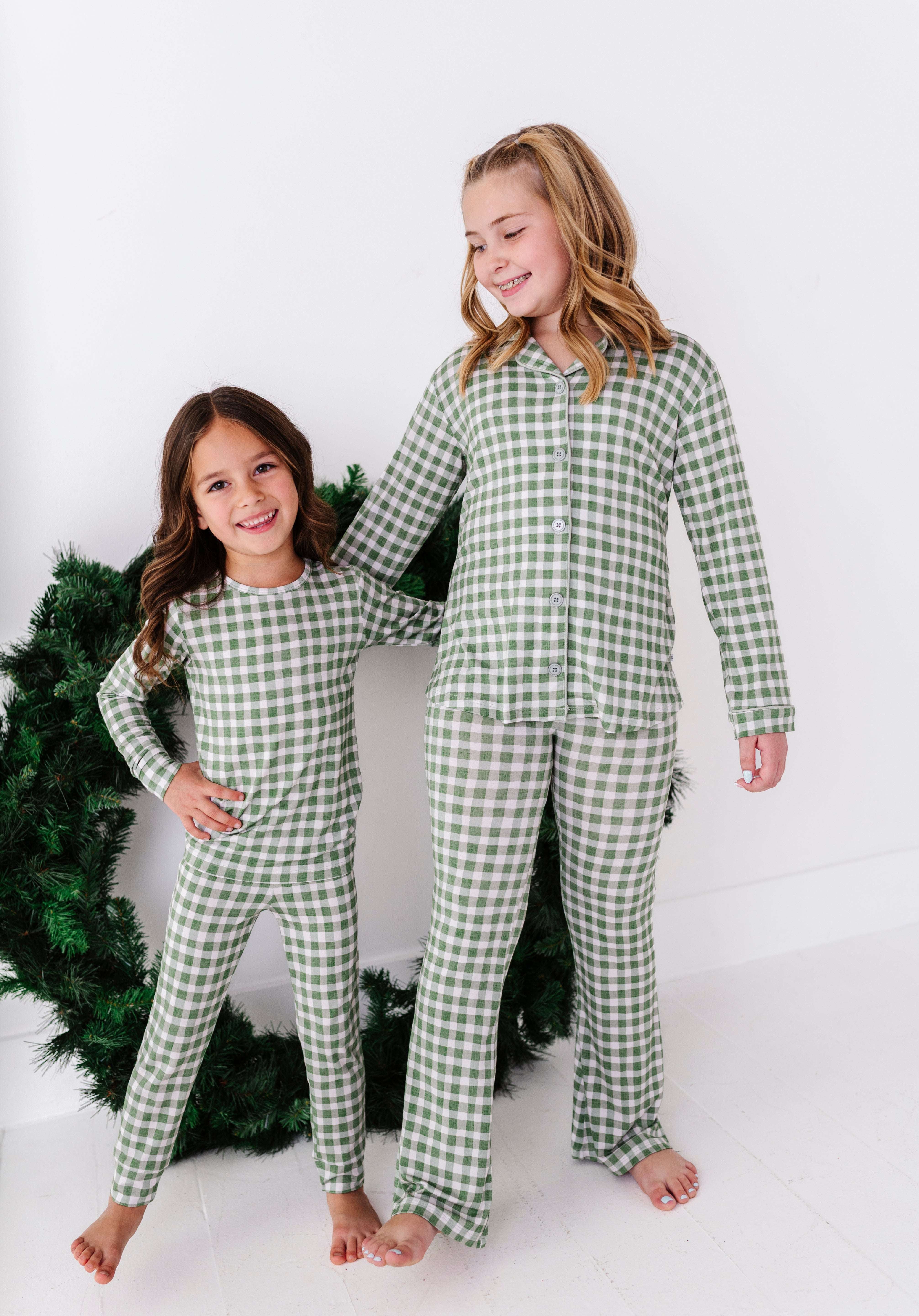 Green Gingham Girls Flare Set