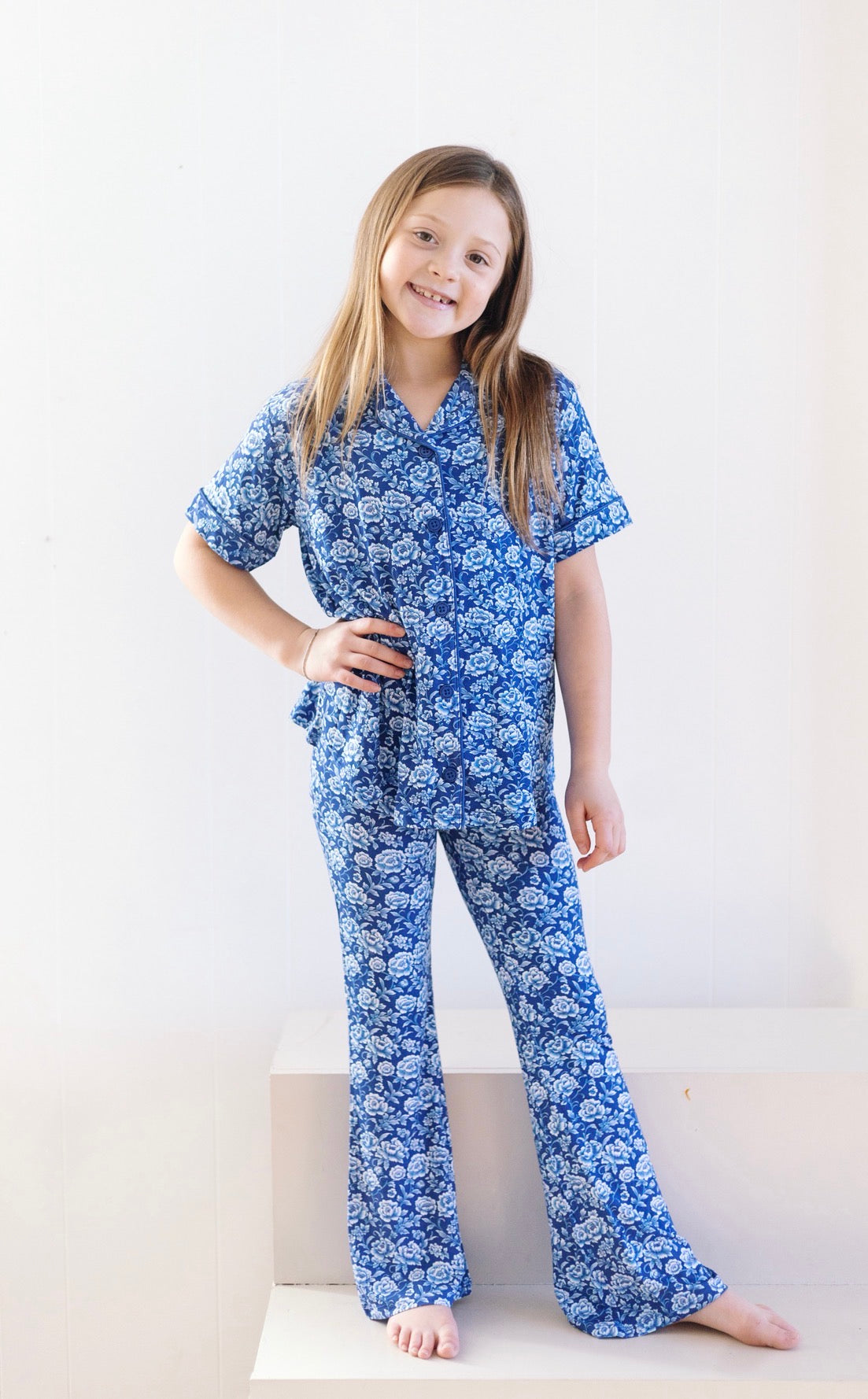 Blue Floral Girls Flare Lounge Set
