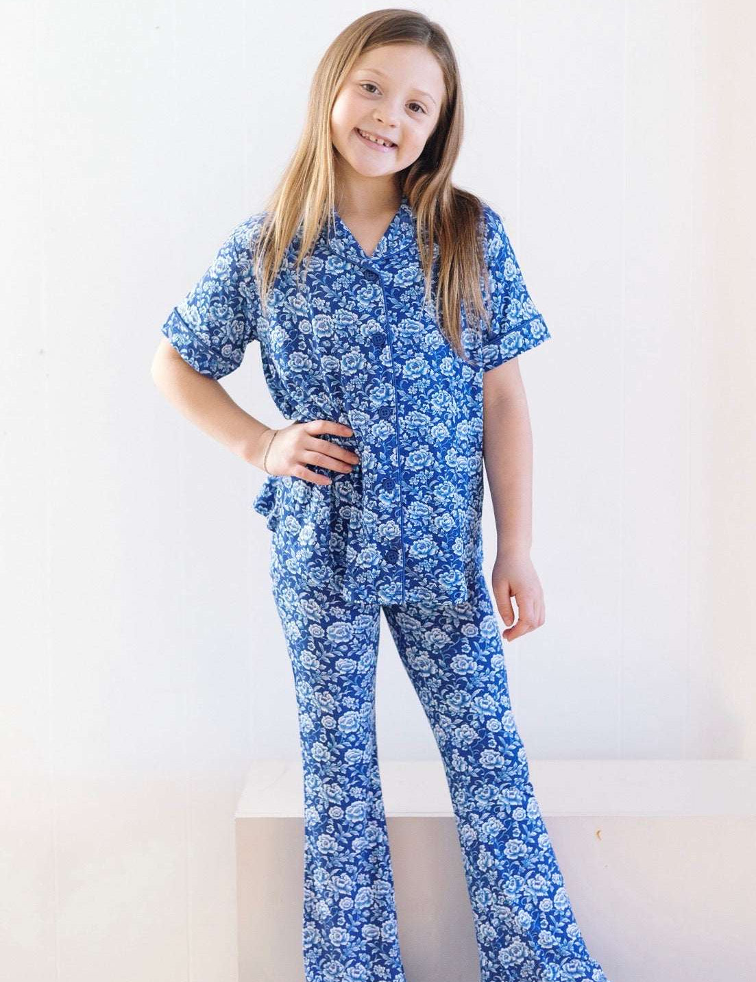 Blue Floral Girls Flare Lounge Set