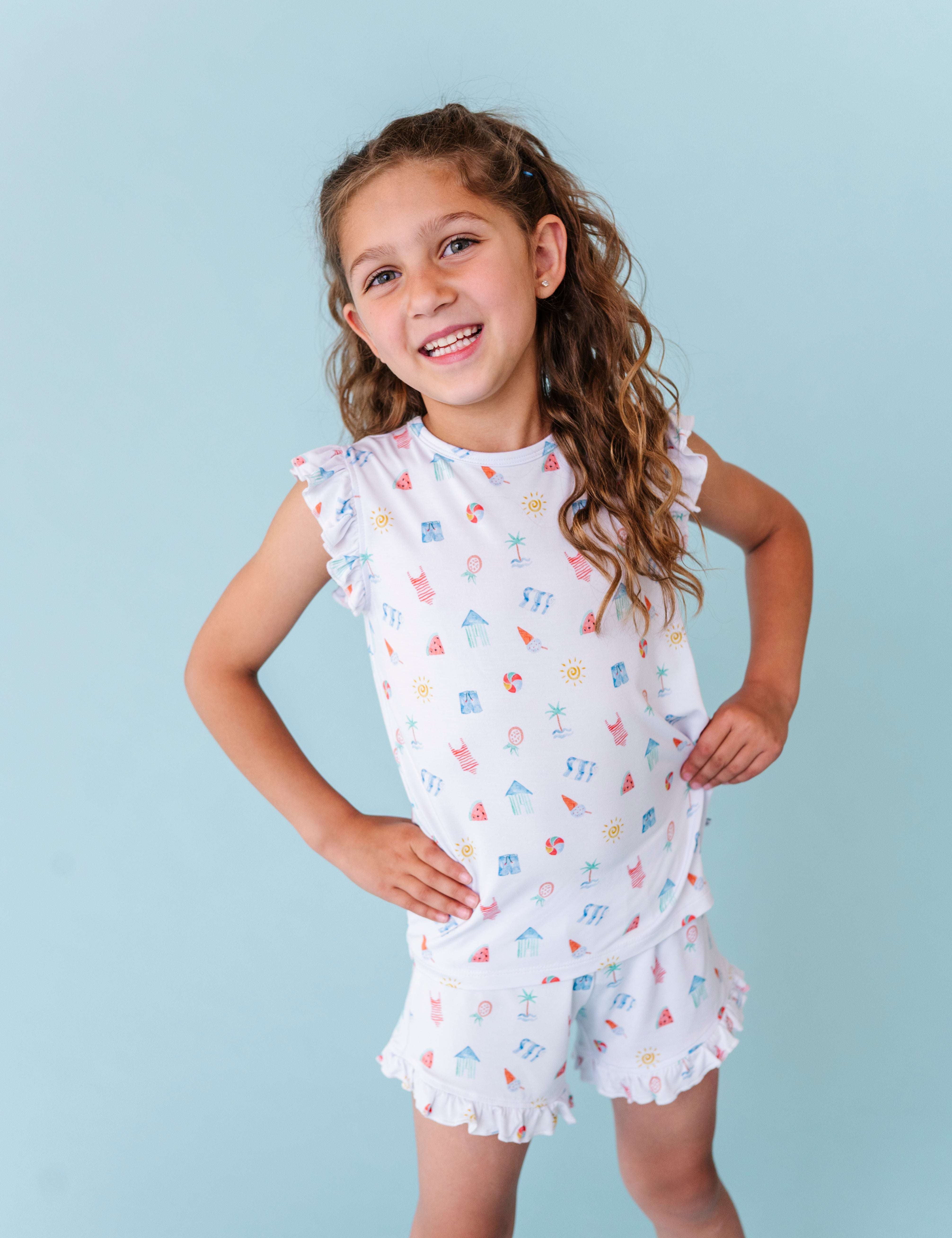 Beach Scene Ruffle Short Set