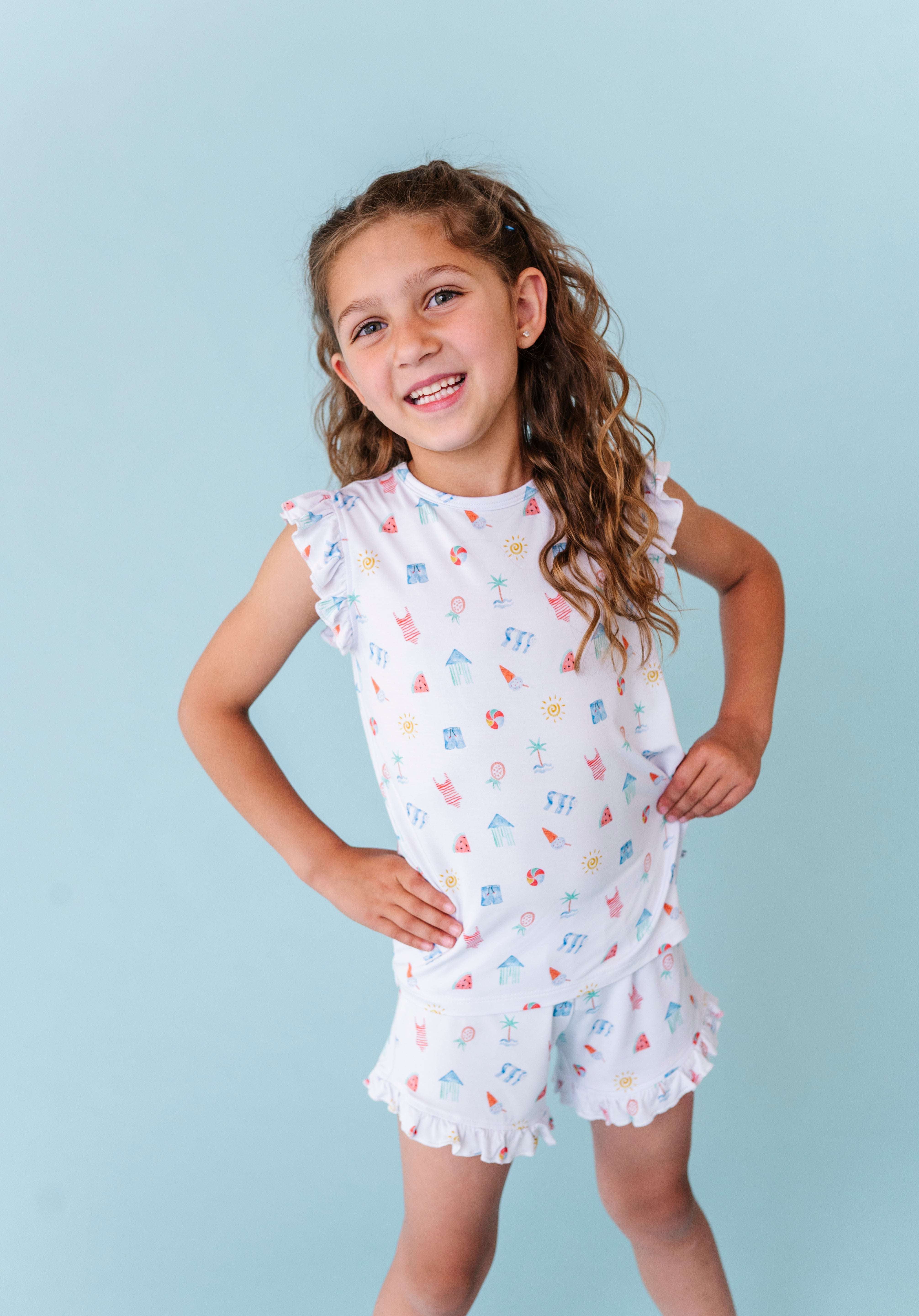 Beach Scene Ruffle Short Set