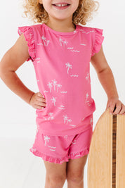 Pink Palm Ruffle Short Set
