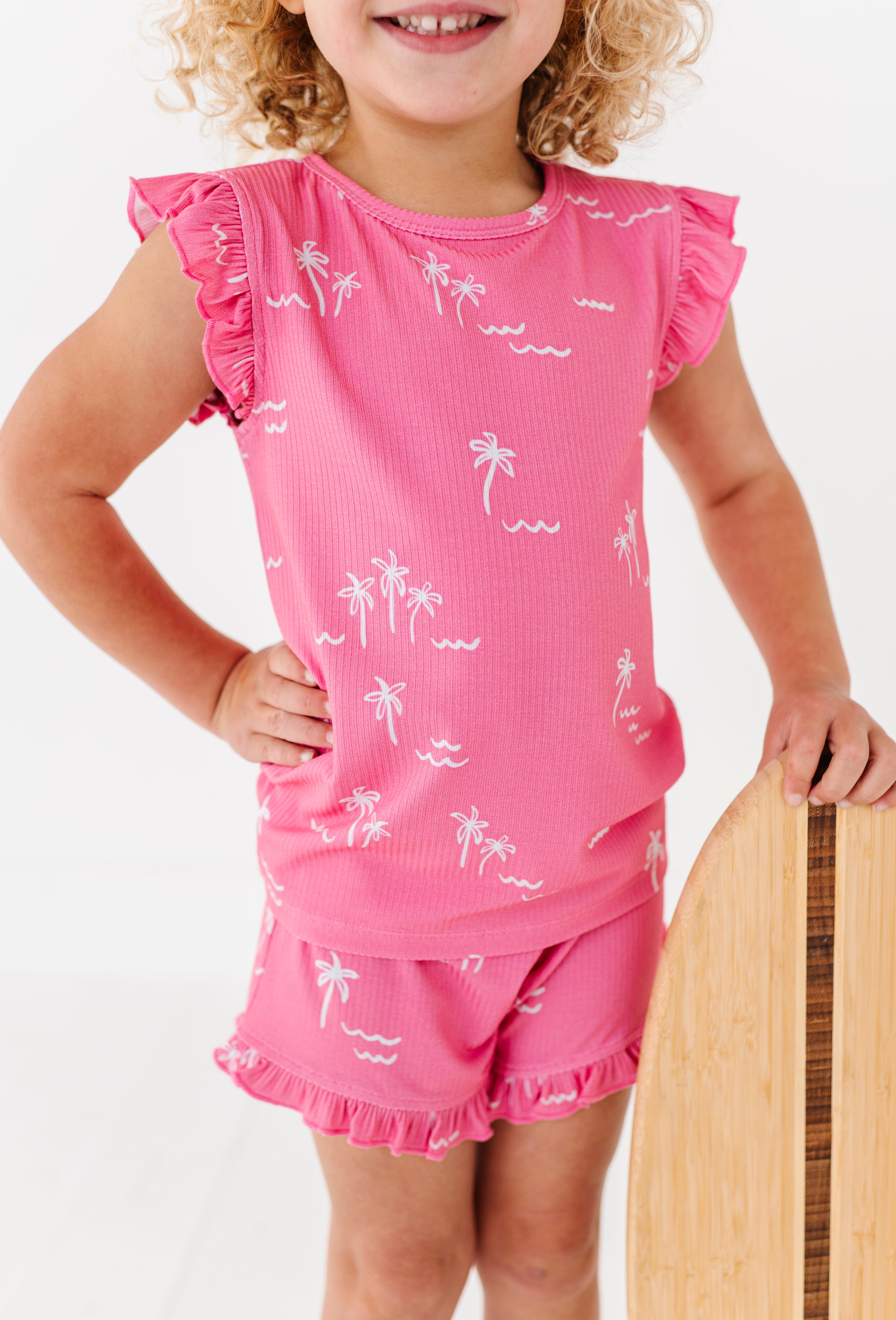 Pink Palm Ruffle Short Set