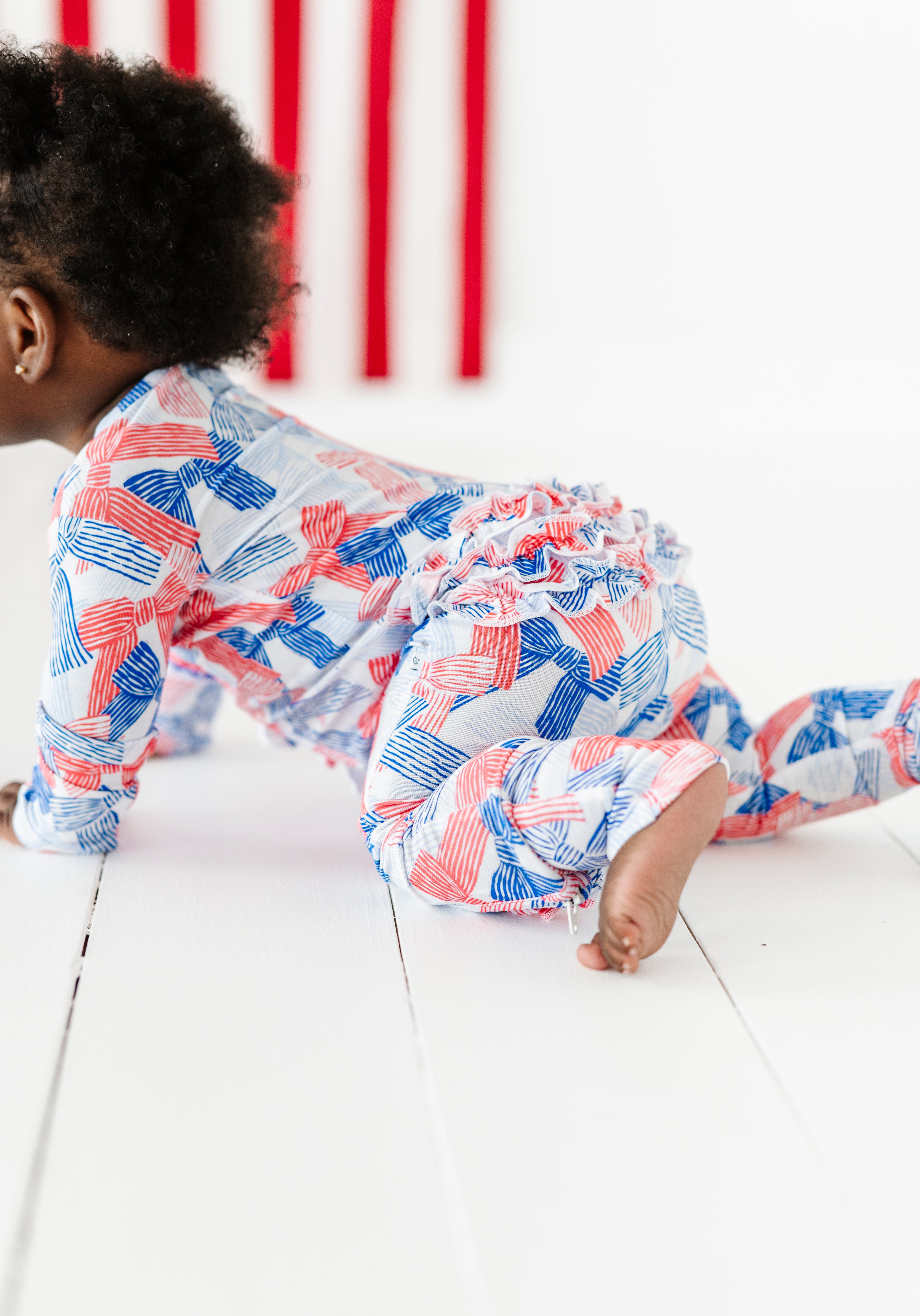 Red White and Blue Bow Ruffle Zipper Onesie
