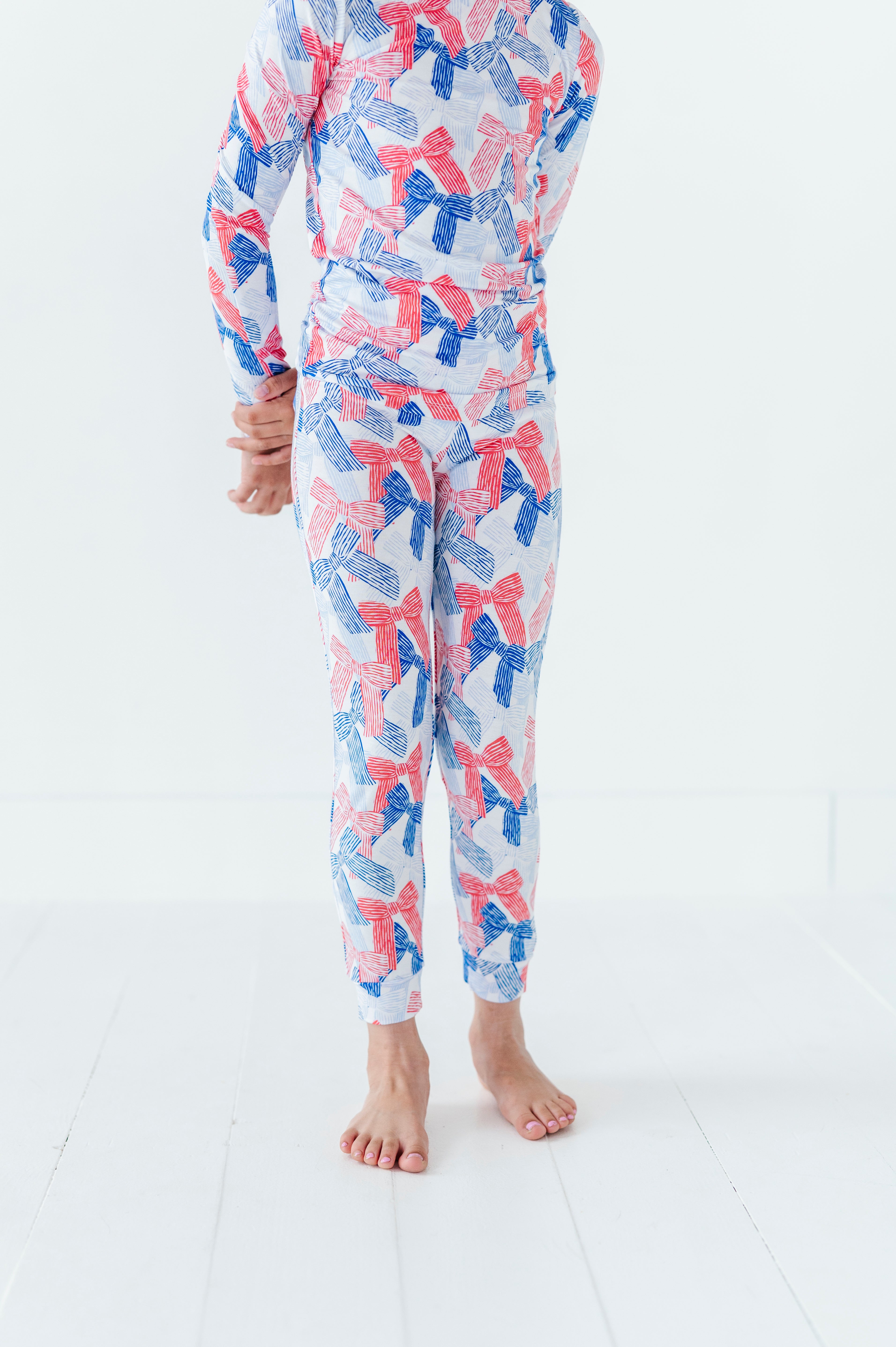 Red White Blue Bow Two Piece Pajama Set