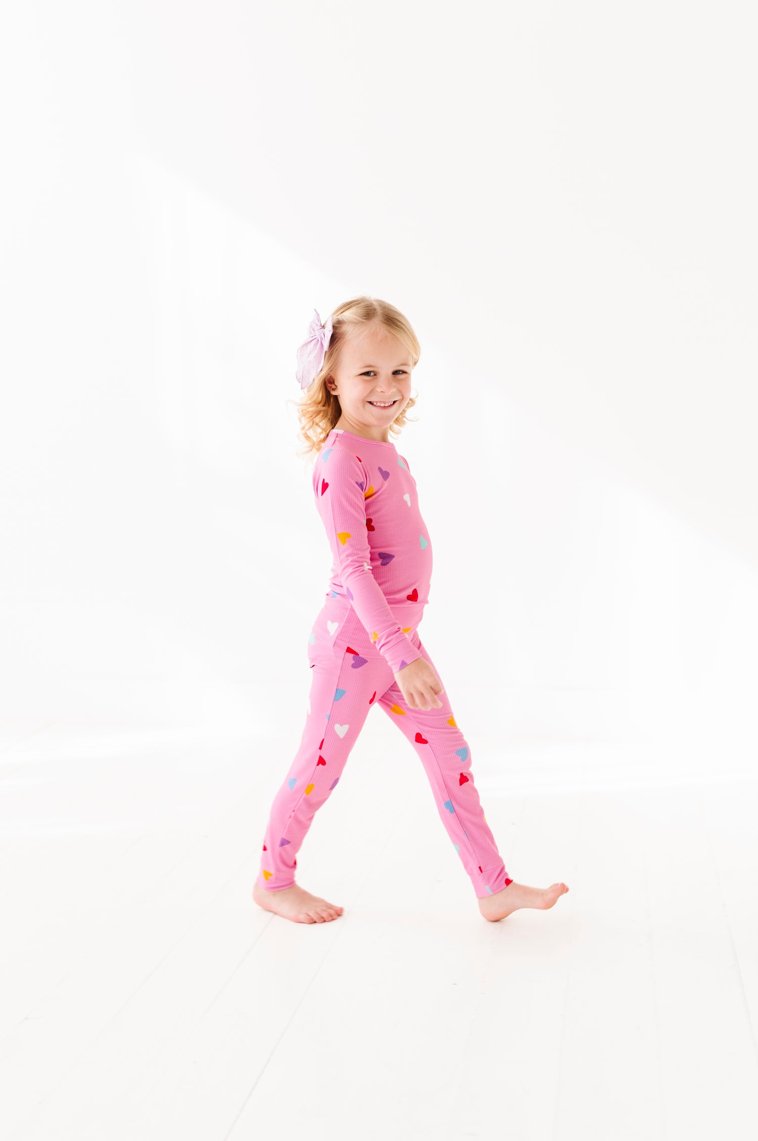 Colorful Hearts Ribbed Two-Piece Pajama Set