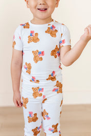 American Bear and Flags Two Piece Pajama Set