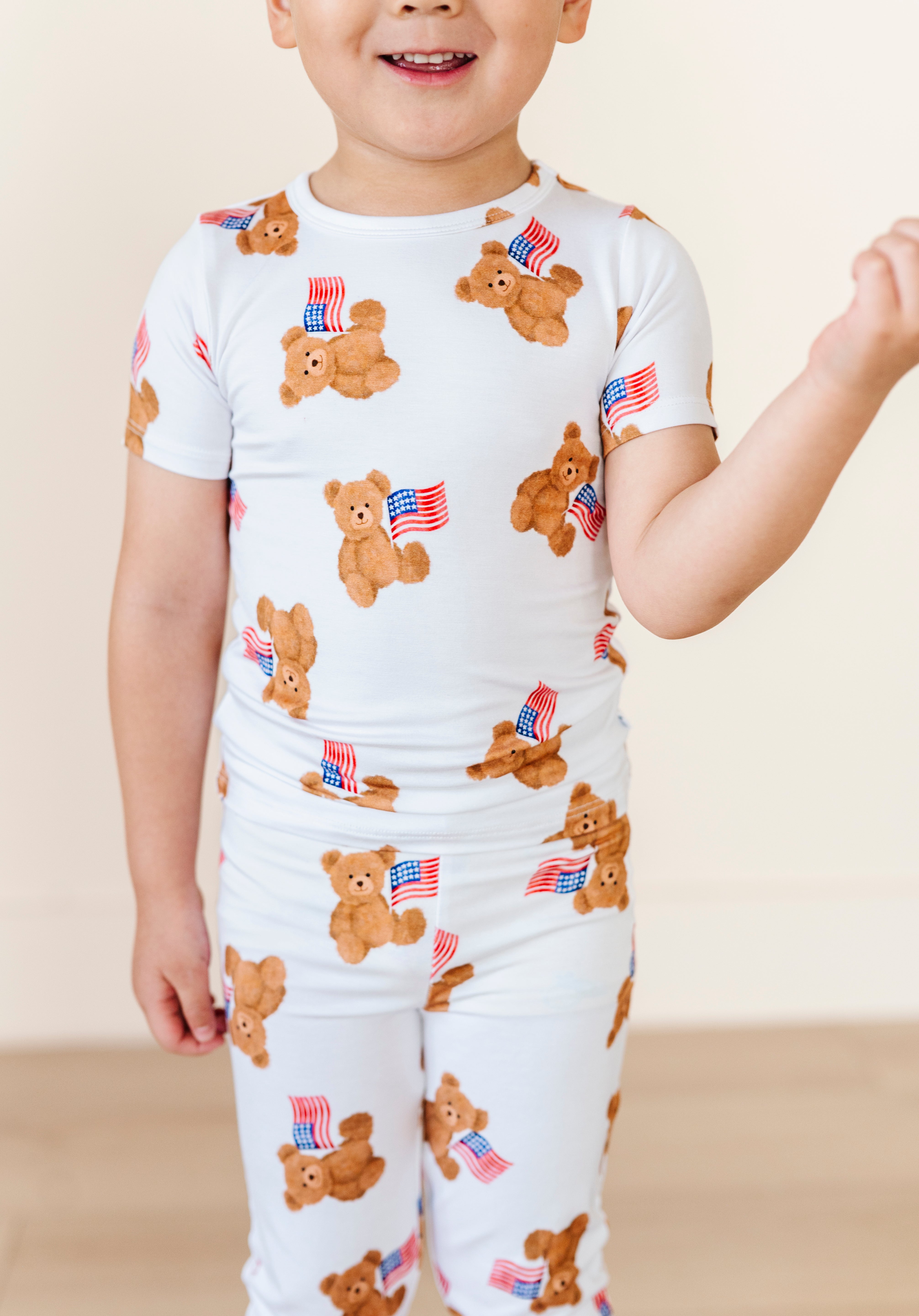 American Bear and Flags Two Piece Pajama Set