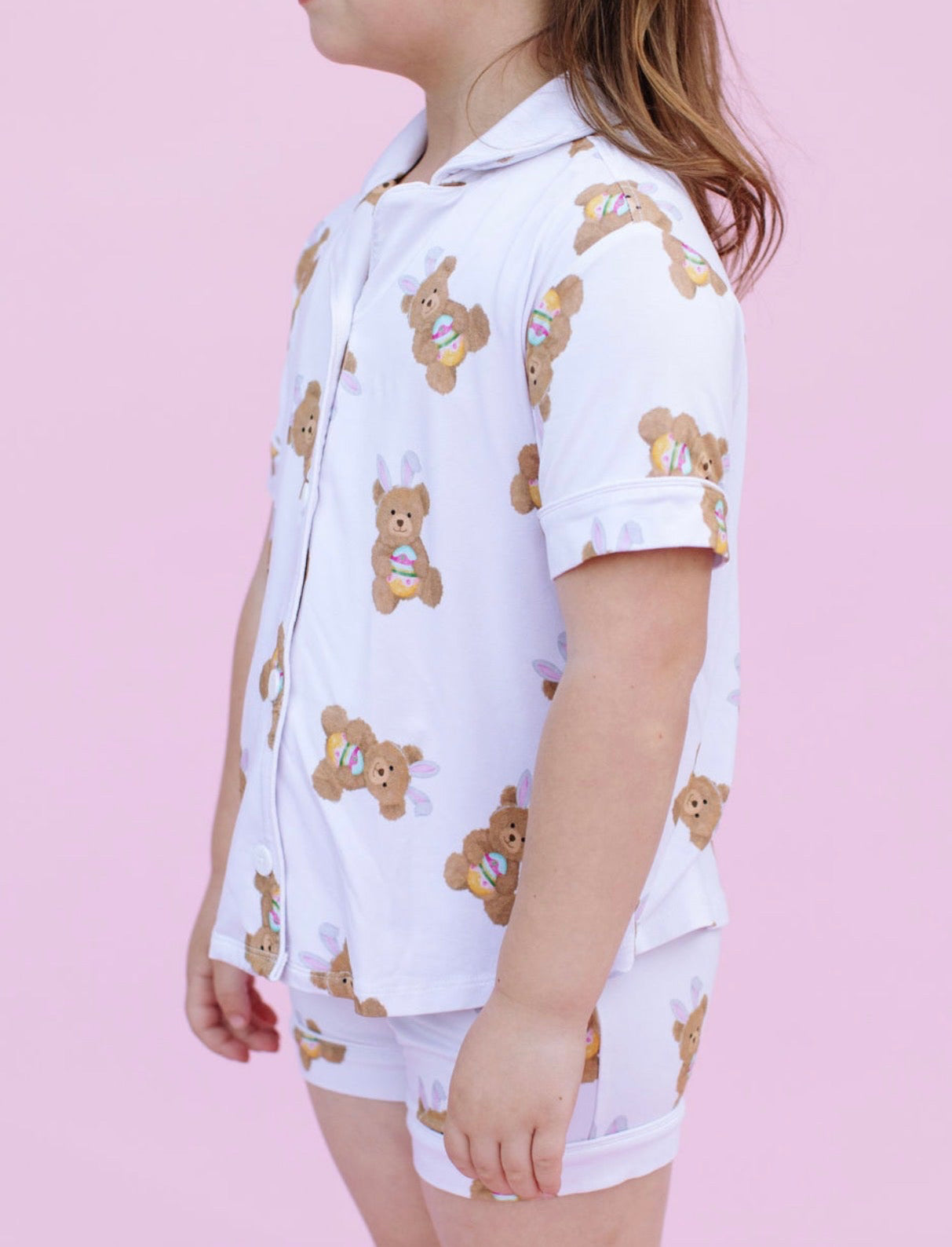 Easter Bear Girls Button Up Short Set