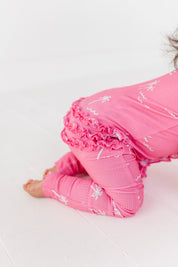 Pink Palms Ribbed Zipper Onesie