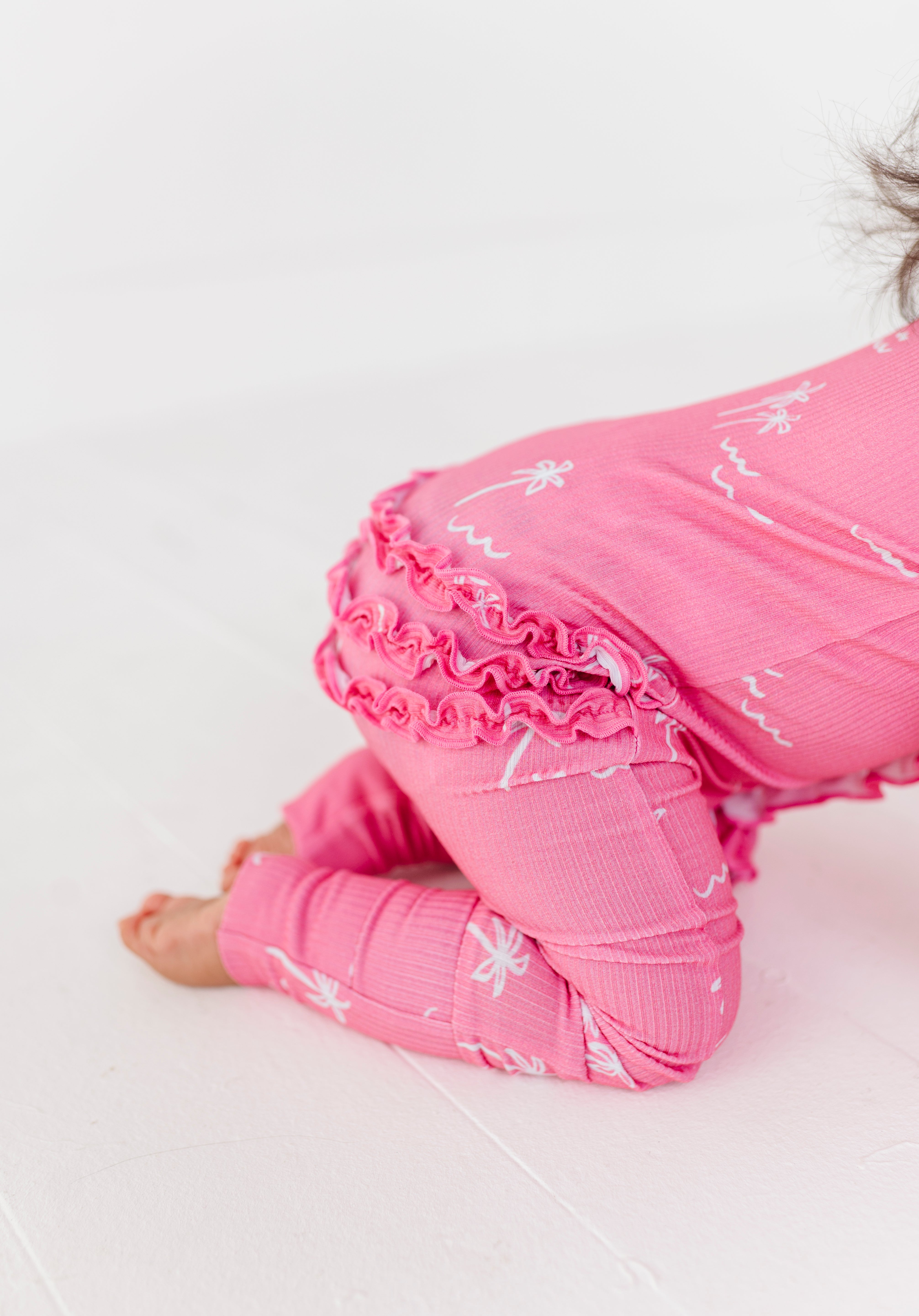 Pink Palms Ribbed Zipper Onesie