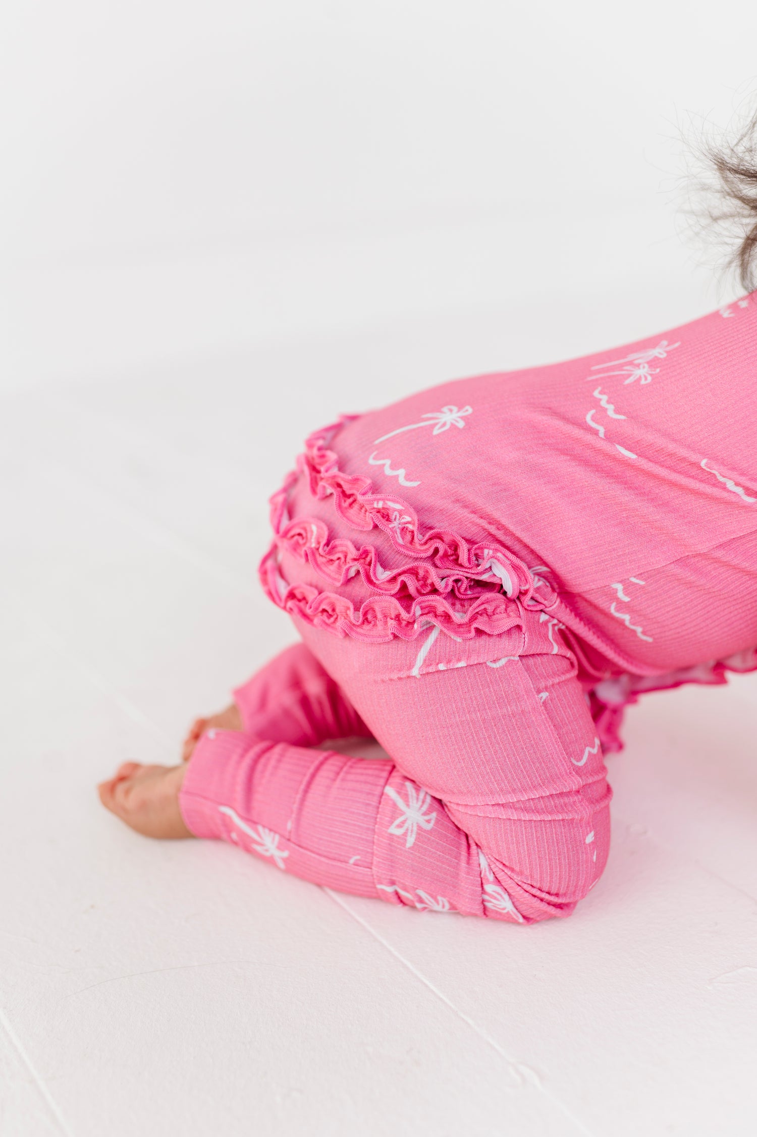Pink Palms Ribbed Zipper Onesie