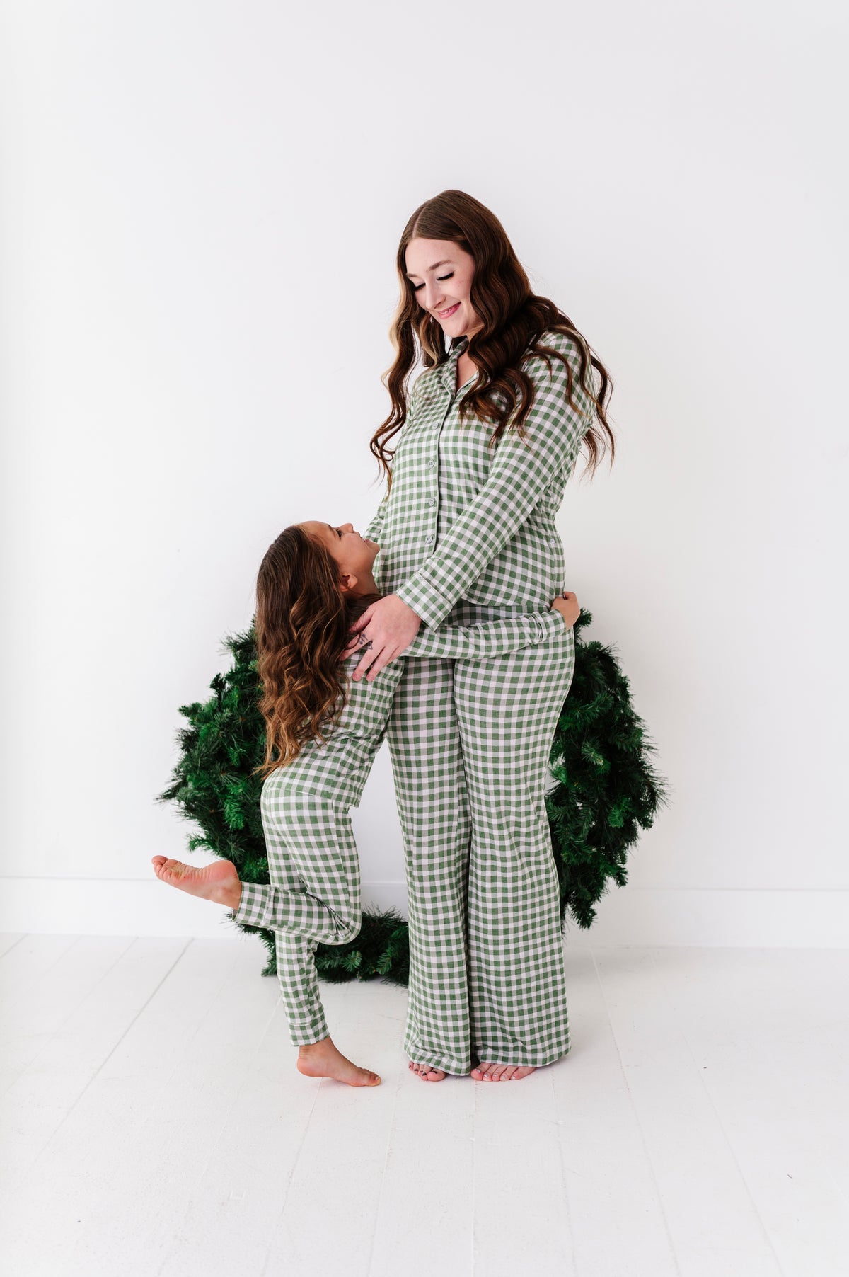 Green Gingham Two Piece Pajama Set