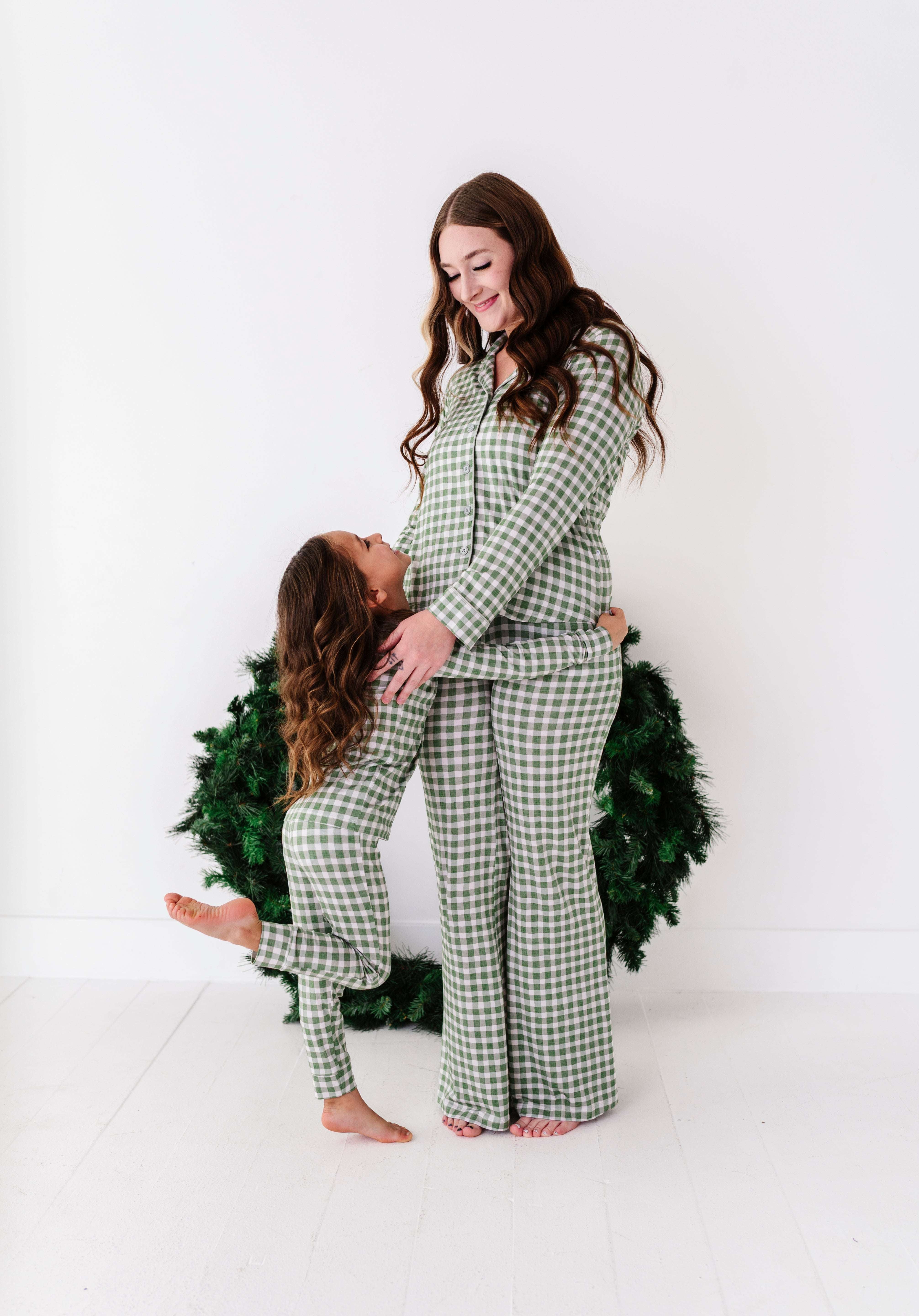 Green Gingham Two Piece Pajama Set