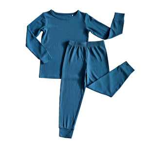 Blue Ribbed Two Piece Long Set