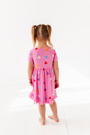 Colorful Hearts Ribbed Twirl Dress