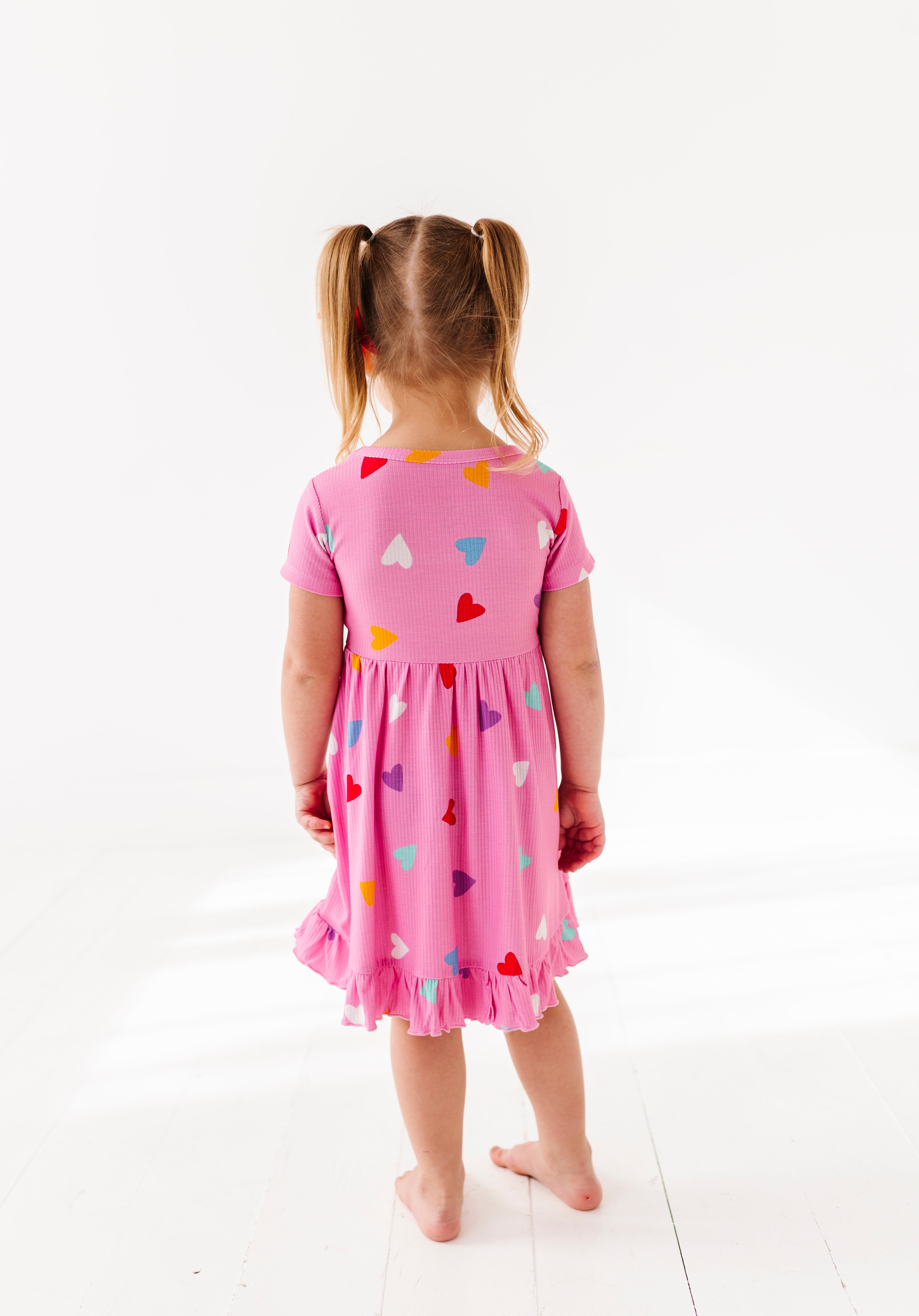 Colorful Hearts Ribbed Twirl Dress