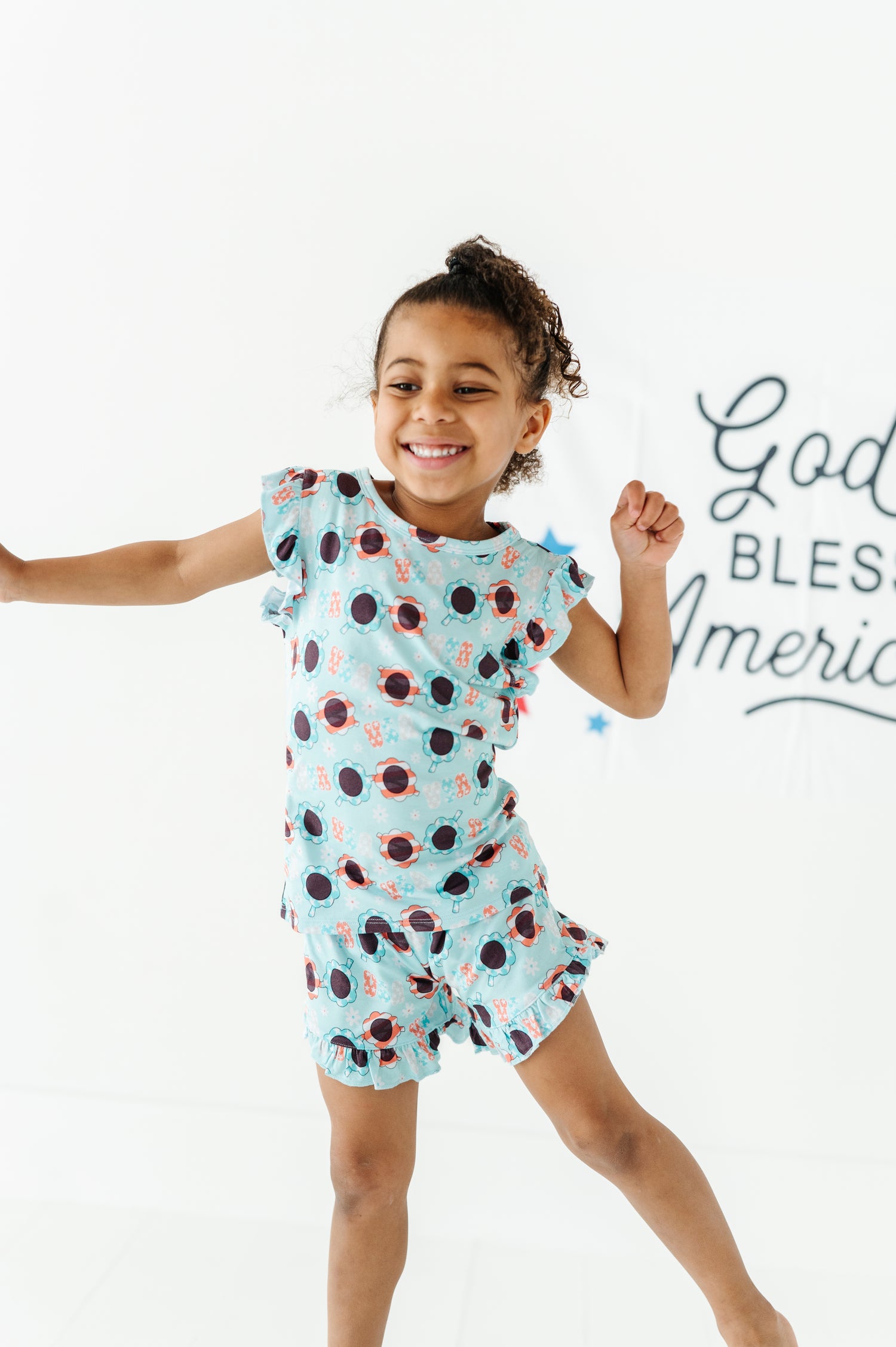 USA Sunglasses Ruffle Short Set