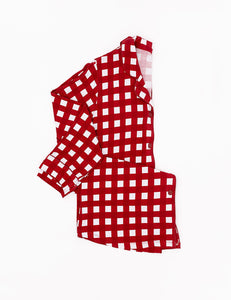 Red Check Women's Button Down Gown