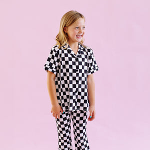 Black and White Checks Girls Flare Lounge Set