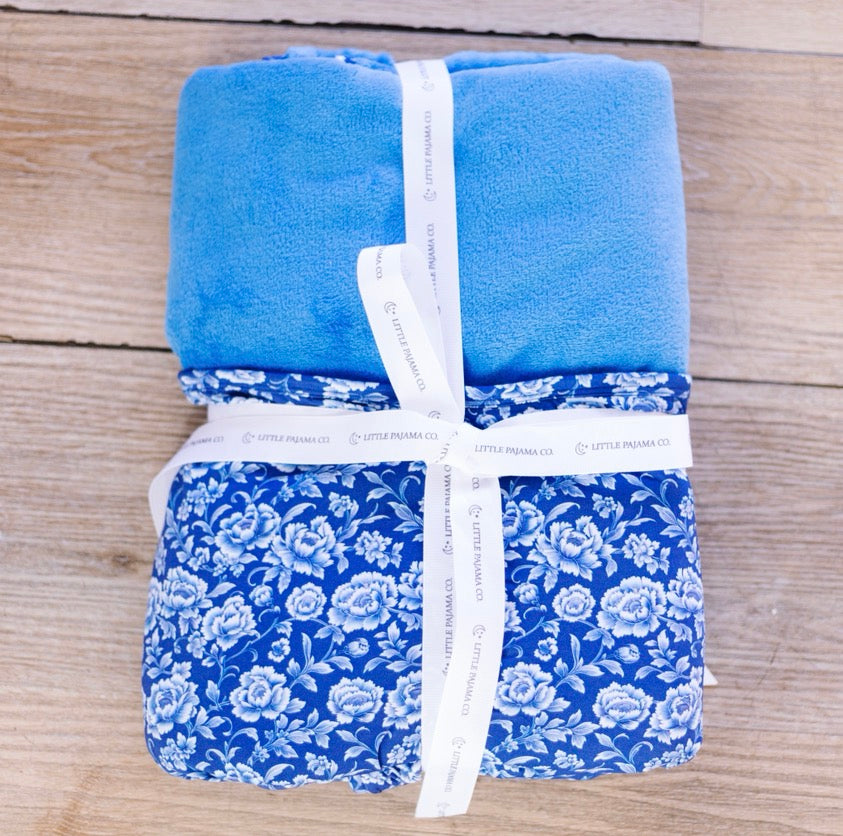 Blue Floral Plush Blanket