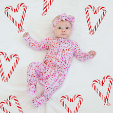 Load image into Gallery viewer, Pink Candy Cane Footed Onesie
