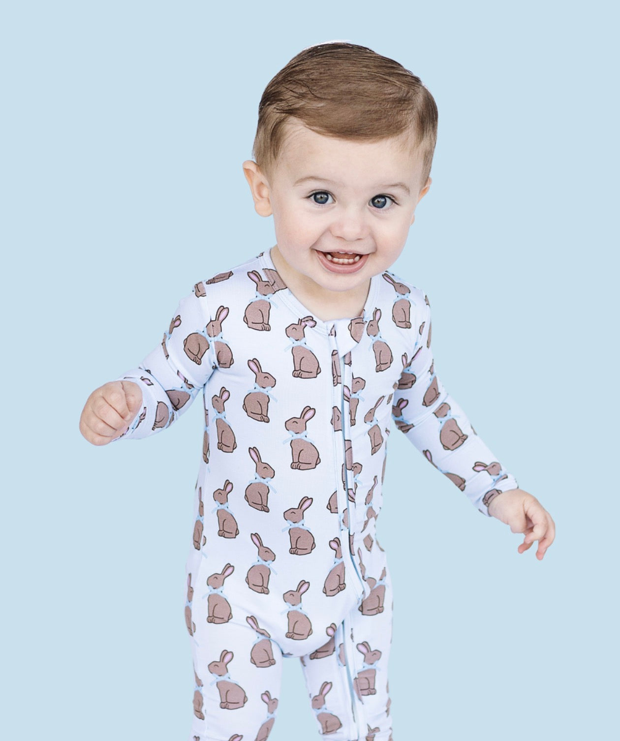 Blue Chocolate Bunny Zipper Onesie