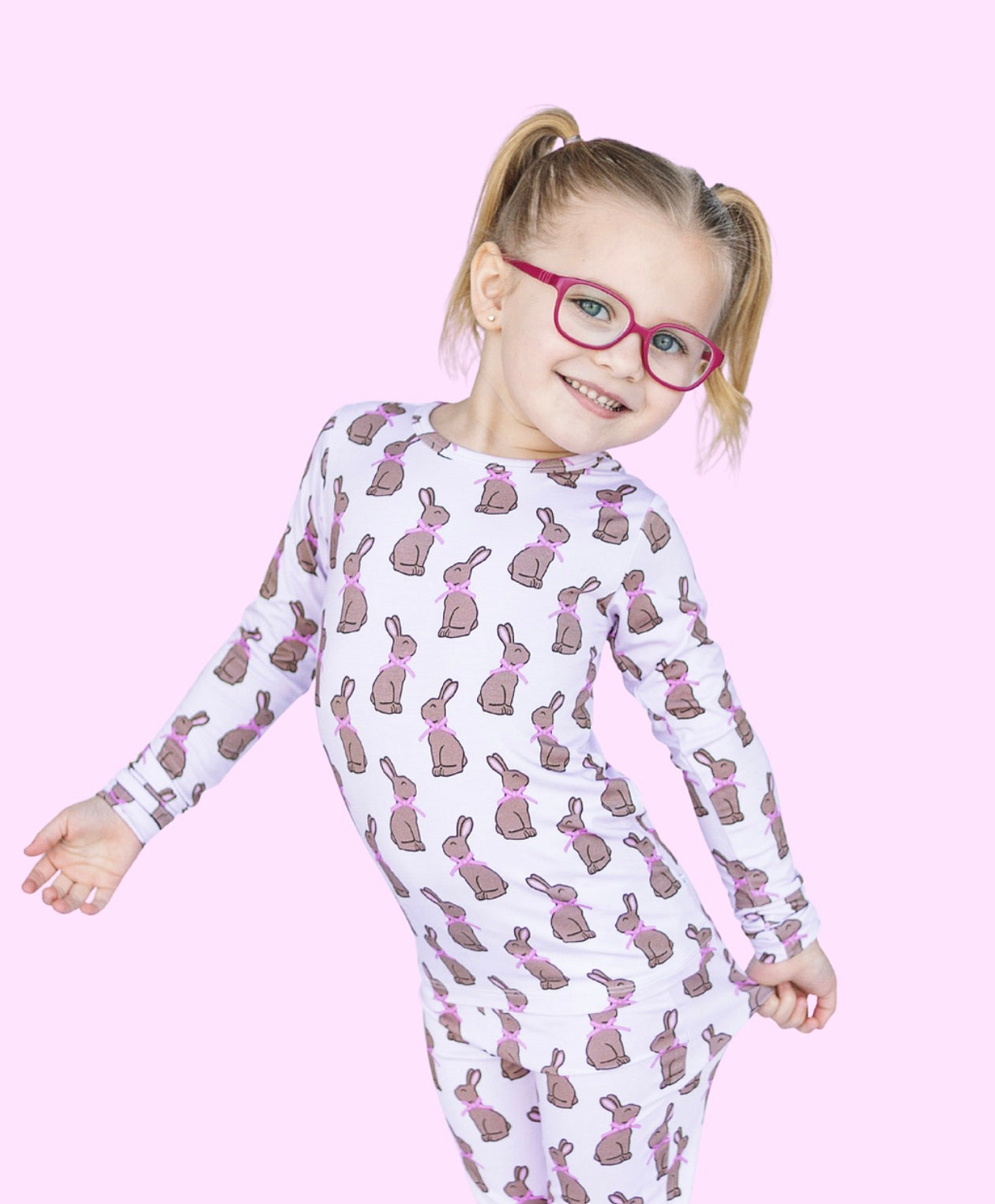 Pink Chocolate Bunny Two Piece Pajama Set