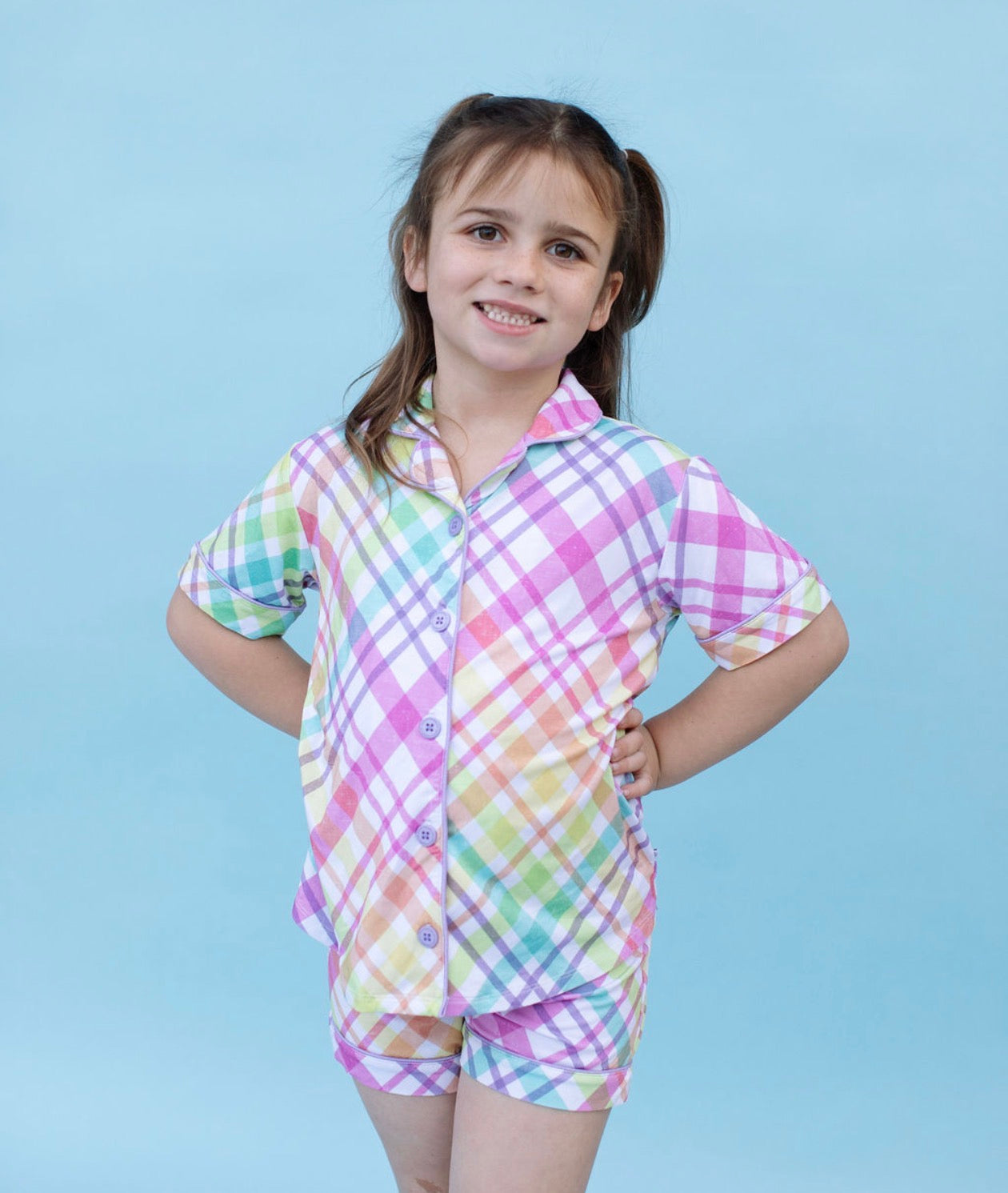 Pastel Girls Button Up Short Set