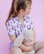 Pink Chocolate Bunny Girls Button Up Short Set